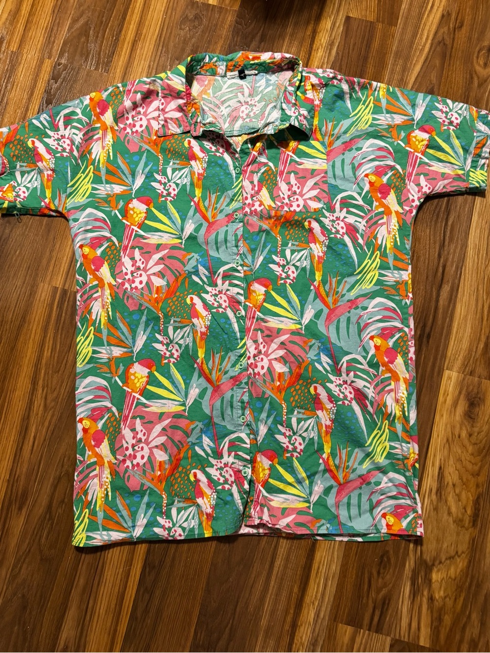 Women’s Casual Short-Sleeve Button-Down Shirt Dress - Tropical Green Multi
